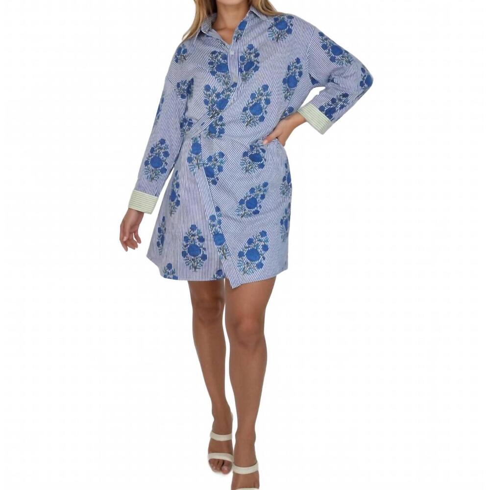 NEW NIBI MTK manna wrap dress in navy block stripe